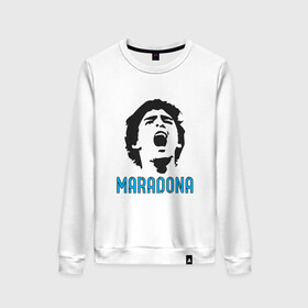 Женский свитшот хлопок с принтом Maradona Scream в Новосибирске, 100% хлопок | прямой крой, круглый вырез, на манжетах и по низу широкая трикотажная резинка  | argentina | maradona | messi | sport | аргентина | гол | диего | марадона | месси | мяч | рука бога | спорт | футбол | чемпион