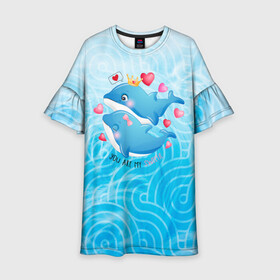 Детское платье 3D с принтом Два дельфина в Новосибирске, 100% полиэстер | прямой силуэт, чуть расширенный к низу. Круглая горловина, на рукавах — воланы | cute | dolphin | два дельфина | дельфин | дельфин в море | дельфинами | любовь | милый | мир | подводный | сердечки