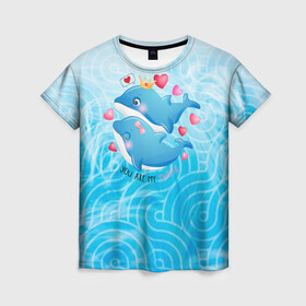Женская футболка 3D с принтом Два дельфина в Новосибирске, 100% полиэфир ( синтетическое хлопкоподобное полотно) | прямой крой, круглый вырез горловины, длина до линии бедер | cute | dolphin | два дельфина | дельфин | дельфин в море | дельфинами | любовь | милый | мир | подводный | сердечки