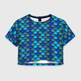 Женская футболка Crop-top 3D с принтом Чешуя рыбы в Новосибирске, 100% полиэстер | круглая горловина, длина футболки до линии талии, рукава с отворотами | море | морская | морские | морские мотивы | паттерн | русалка | рыбы | рыбья | чешуя