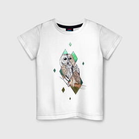Детская футболка хлопок с принтом Owl rhombus в Новосибирске, 100% хлопок | круглый вырез горловины, полуприлегающий силуэт, длина до линии бедер | геометрия | графика | природа | птицы | реализм | рисунок | ромб | ручная рисовка | сова