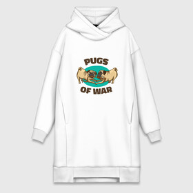 Платье-худи хлопок с принтом Pugs of War   Мопсы войны в Новосибирске,  |  | art | cute pugs | english | funny art | game | god of war | parody | pug | английская надпись | год оф вар | игра | иллюстрация | канат | милые мопсы | мопс | мопсики | пародия | перетягивание каната | прикол | пуг | пугель | рисунок