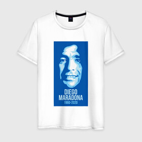 Мужская футболка хлопок с принтом Super Maradona в Новосибирске, 100% хлопок | прямой крой, круглый вырез горловины, длина до линии бедер, слегка спущенное плечо. | argentina | maradona | messi | sport | аргентина | гол | диего | марадона | месси | мяч | рука бога | спорт | футбол | чемпион