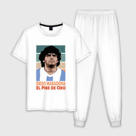 Мужская пижама хлопок с принтом Maradona - El Pibe De Oro в Новосибирске, 100% хлопок | брюки и футболка прямого кроя, без карманов, на брюках мягкая резинка на поясе и по низу штанин
 | argentina | maradona | messi | sport | аргентина | гол | диего | марадона | месси | мяч | рука бога | спорт | футбол | чемпион
