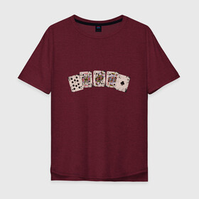 Мужская футболка хлопок Oversize с принтом Royal Flush Флеш Роял Покер в Новосибирске, 100% хлопок | свободный крой, круглый ворот, “спинка” длиннее передней части | Тематика изображения на принте: art | cards | casino | king | play cards | poker | retro | texas hold em | vintage | арт | валет | винтаж | дама | игральные карты | иллюстрация | казино | комбинация | король | ретро | старые карты | техасский холд | туз | флеш рояль