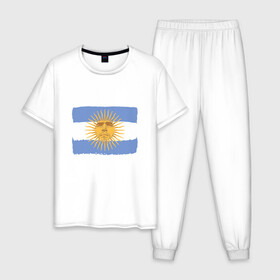 Мужская пижама хлопок с принтом Maradona Sun в Новосибирске, 100% хлопок | брюки и футболка прямого кроя, без карманов, на брюках мягкая резинка на поясе и по низу штанин
 | argentina | maradona | messi | sport | аргентина | гол | диего | марадона | месси | мяч | рука бога | спорт | футбол | чемпион