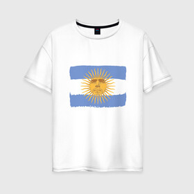 Женская футболка хлопок Oversize с принтом Maradona Sun в Новосибирске, 100% хлопок | свободный крой, круглый ворот, спущенный рукав, длина до линии бедер
 | argentina | maradona | messi | sport | аргентина | гол | диего | марадона | месси | мяч | рука бога | спорт | футбол | чемпион