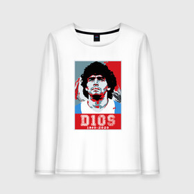 Женский лонгслив хлопок с принтом Марадона - Dios в Новосибирске, 100% хлопок |  | argentina | maradona | messi | sport | аргентина | гол | диего | марадона | месси | мяч | рука бога | спорт | футбол | чемпион