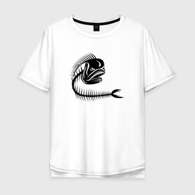 Мужская футболка хлопок Oversize с принтом Скелет рыбы в Новосибирске, 100% хлопок | свободный крой, круглый ворот, “спинка” длиннее передней части | fish | кости | паттерн | рыба | рыбы | с скелетом рыбы | скелет