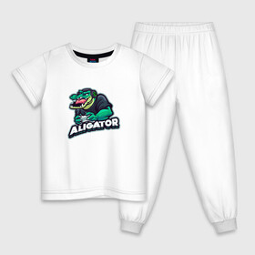 Детская пижама хлопок с принтом Аллигатор в Новосибирске, 100% хлопок |  брюки и футболка прямого кроя, без карманов, на брюках мягкая резинка на поясе и по низу штанин
 | alligator | crocodile | reptile | аллигатор | крокодил | крокодильчик