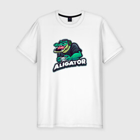 Мужская футболка хлопок Slim с принтом Аллигатор в Новосибирске, 92% хлопок, 8% лайкра | приталенный силуэт, круглый вырез ворота, длина до линии бедра, короткий рукав | alligator | crocodile | reptile | аллигатор | крокодил | крокодильчик