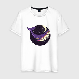 Мужская футболка хлопок с принтом Кит, звезды и луна в Новосибирске, 100% хлопок | прямой крой, круглый вырез горловины, длина до линии бедер, слегка спущенное плечо. | whale | звезда | звезды | кит | киты | луна | ночь