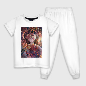 Детская пижама хлопок с принтом Tartaglia fan art в Новосибирске, 100% хлопок |  брюки и футболка прямого кроя, без карманов, на брюках мягкая резинка на поясе и по низу штанин
 | Тематика изображения на принте: art | fanart | game | genshin | impact | tartaglia | арт | тарталья | фан