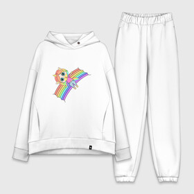 Женский костюм хлопок Oversize с принтом Единорожка на радуге в Новосибирске,  |  | rainbow | unicorn | единорог | единорожка | радуга | яркая радуга | яркий принт