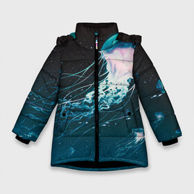 Зимняя куртка для девочек 3D с принтом Рисунок медуза в Новосибирске, ткань верха — 100% полиэстер; подклад — 100% полиэстер, утеплитель — 100% полиэстер. | длина ниже бедра, удлиненная спинка, воротник стойка и отстегивающийся капюшон. Есть боковые карманы с листочкой на кнопках, утяжки по низу изделия и внутренний карман на молнии. 

Предусмотрены светоотражающий принт на спинке, радужный светоотражающий элемент на пуллере молнии и на резинке для утяжки. | medusa | арт | животные | медузы | рисунок | рыбы | щупальца