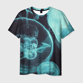 Мужская футболка 3D с принтом Медуза в Новосибирске, 100% полиэфир | прямой крой, круглый вырез горловины, длина до линии бедер | medusa | животные | медузы | мир | подводный | рыбы | щупальца