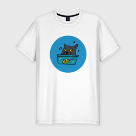 Мужская футболка хлопок Slim с принтом Упоротый кот в Новосибирске, 92% хлопок, 8% лайкра | приталенный силуэт, круглый вырез ворота, длина до линии бедра, короткий рукав | Тематика изображения на принте: кот | котэ | мышка | усатый | шерстяной