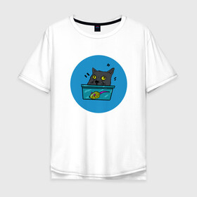Мужская футболка хлопок Oversize с принтом Упоротый кот в Новосибирске, 100% хлопок | свободный крой, круглый ворот, “спинка” длиннее передней части | Тематика изображения на принте: кот | котэ | мышка | усатый | шерстяной