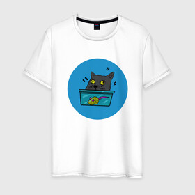Мужская футболка хлопок с принтом Упоротый кот в Новосибирске, 100% хлопок | прямой крой, круглый вырез горловины, длина до линии бедер, слегка спущенное плечо. | кот | котэ | мышка | усатый | шерстяной