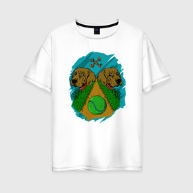 Женская футболка хлопок Oversize с принтом Мяч судьбы в Новосибирске, 100% хлопок | свободный крой, круглый ворот, спущенный рукав, длина до линии бедер
 | dog | друг человека | мячик | пёс | собаки