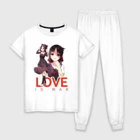 Женская пижама хлопок с принтом Shinomiya Love is war в Новосибирске, 100% хлопок | брюки и футболка прямого кроя, без карманов, на брюках мягкая резинка на поясе и по низу штанин | anime | chika | chika fujiwara | kaguya | kaguya shinomiya | love | love detective | love is war | miyuki | shinomiya | аниме | анимэ | кагуя | любовь | любовь   это война | чика