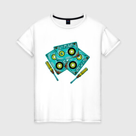 Женская футболка хлопок с принтом Кассета в Новосибирске, 100% хлопок | прямой крой, круглый вырез горловины, длина до линии бедер, слегка спущенное плечо | винтаж | девяностые | кассеты | ностальгия | отвёртка | ретро | ссср