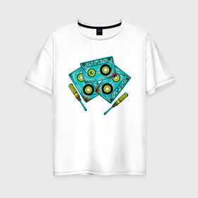 Женская футболка хлопок Oversize с принтом Кассета в Новосибирске, 100% хлопок | свободный крой, круглый ворот, спущенный рукав, длина до линии бедер
 | винтаж | девяностые | кассеты | ностальгия | отвёртка | ретро | ссср
