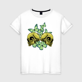 Женская футболка хлопок с принтом Феи в Новосибирске, 100% хлопок | прямой крой, круглый вырез горловины, длина до линии бедер, слегка спущенное плечо | horror | skull | бабочки | психоделика | ужасы | череп