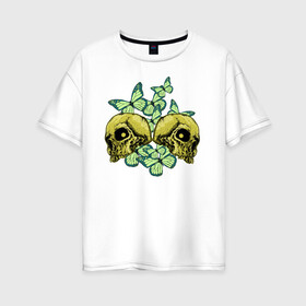 Женская футболка хлопок Oversize с принтом Феи в Новосибирске, 100% хлопок | свободный крой, круглый ворот, спущенный рукав, длина до линии бедер
 | horror | skull | бабочки | психоделика | ужасы | череп