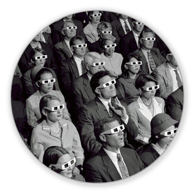 Коврик для мышки круглый с принтом Люди смотрят фильм в 3d очках в Новосибирске, резина и полиэстер | круглая форма, изображение наносится на всю лицевую часть | 20 век | 3д очки | art | black white | cinema | color | emotions | history | human | jacket | man | movie | nostalgia | retro | woman | женщина | искусство | история | кино | кинотеатр | классика | мужчина | ностальгия | пиджак | р