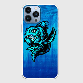 Чехол для iPhone 13 Pro Max с принтом Пиранья в Новосибирске,  |  | fish | piranha | живность | морская | на синем | пиранья | рыба