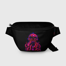 Поясная сумка 3D с принтом Череп Осьминог Octopus Skull в Новосибирске, 100% полиэстер | плотная ткань, ремень с регулируемой длиной, внутри несколько карманов для мелочей, основное отделение и карман с обратной стороны сумки застегиваются на молнию | animal | beast | kraken | monster | ocean | octopus | sea | skull | water | waves | вода | животные | звери | кракен | монстр | море | океан | осьминог | рыбы | череп | щупальца