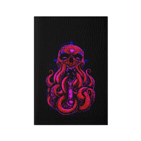 Обложка для паспорта матовая кожа с принтом Череп Осьминог Octopus Skull в Новосибирске, натуральная матовая кожа | размер 19,3 х 13,7 см; прозрачные пластиковые крепления | Тематика изображения на принте: animal | beast | kraken | monster | ocean | octopus | sea | skull | water | waves | вода | животные | звери | кракен | монстр | море | океан | осьминог | рыбы | череп | щупальца