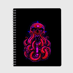 Тетрадь с принтом Череп Осьминог Octopus Skull в Новосибирске, 100% бумага | 48 листов, плотность листов — 60 г/м2, плотность картонной обложки — 250 г/м2. Листы скреплены сбоку удобной пружинной спиралью. Уголки страниц и обложки скругленные. Цвет линий — светло-серый
 | animal | beast | kraken | monster | ocean | octopus | sea | skull | water | waves | вода | животные | звери | кракен | монстр | море | океан | осьминог | рыбы | череп | щупальца