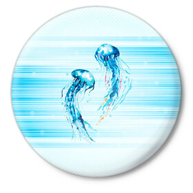 Значок с принтом Медузы в Новосибирске,  металл | круглая форма, металлическая застежка в виде булавки | Тематика изображения на принте: jellyfish | medusa | жители | медуза | медузы | морские | океан