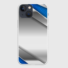 Чехол для iPhone 13 mini с принтом 3D СЕРЕБРО BLUE LINES в Новосибирске,  |  | 3d | 3д | sport | абстракция | линии | паттерн | соты | спортивный стиль | текстуры