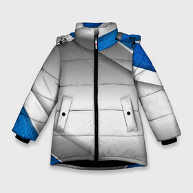 Зимняя куртка для девочек 3D с принтом 3D СЕРЕБРО BLUE LINES в Новосибирске, ткань верха — 100% полиэстер; подклад — 100% полиэстер, утеплитель — 100% полиэстер. | длина ниже бедра, удлиненная спинка, воротник стойка и отстегивающийся капюшон. Есть боковые карманы с листочкой на кнопках, утяжки по низу изделия и внутренний карман на молнии. 

Предусмотрены светоотражающий принт на спинке, радужный светоотражающий элемент на пуллере молнии и на резинке для утяжки. | 3d | 3д | sport | абстракция | линии | паттерн | соты | спортивный стиль | текстуры