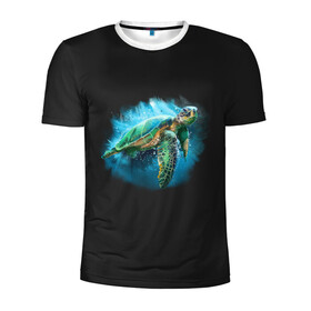 Мужская футболка 3D спортивная с принтом Морская черепаха в Новосибирске, 100% полиэстер с улучшенными характеристиками | приталенный силуэт, круглая горловина, широкие плечи, сужается к линии бедра | animal | blooded | bottom | cold | current | depth | fins | liver | long | mammal | migration | ocean | sea | shell | water | вода | глубина | дно | долгожитель | животное | миграция | млекопитающее | море | океан | панцирь | плавники | течение | холоднок