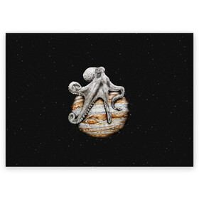 Поздравительная открытка с принтом Planetary Octopus в Новосибирске, 100% бумага | плотность бумаги 280 г/м2, матовая, на обратной стороне линовка и место для марки
 | galaxy | jupiter | octopus | planet | space | stars | stellar | sun | system | галактика | звездная | звезды | космос | осьминог | планета | система | солнце | юпитер
