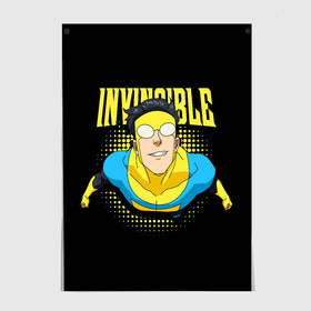 Постер с принтом Invincible в Новосибирске, 100% бумага
 | бумага, плотность 150 мг. Матовая, но за счет высокого коэффициента гладкости имеет небольшой блеск и дает на свету блики, но в отличии от глянцевой бумаги не покрыта лаком | invincible | комикс | марк грейсон | мультсериал | неуязвимый | супергерой