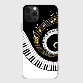 Чехол для iPhone 12 Pro Max с принтом МУЗЫКАЛЬНЫЙ УЗОР в Новосибирске, Силикон |  | black and white | gold | music | notes | piano | звуки | золото | клавиши | красота | музыка | ноты | рояль | спираль | узор | черно белое