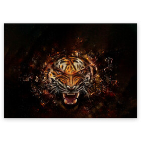 Поздравительная открытка с принтом ЯРОСТЬ ТИГРА в Новосибирске, 100% бумага | плотность бумаги 280 г/м2, матовая, на обратной стороне линовка и место для марки
 | animal | beast | cat | hunter | tiger | агрессия | брутальность | животные | звери | клыки | кошки | охотник | пасть | природа | рев | тигр | хищник | царь