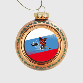 Стеклянный ёлочный шар с принтом Русский хоккей в Новосибирске, Стекло | Диаметр: 80 мм | art | bear | flag | hockey | puck | russia | sport | stick | symbols | арт | клюшка | медведь | россия | символика | спорт | флаг | хоккей | шайба