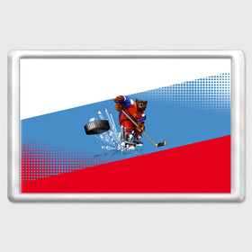Магнит 45*70 с принтом Русский хоккей в Новосибирске, Пластик | Размер: 78*52 мм; Размер печати: 70*45 | art | bear | flag | hockey | puck | russia | sport | stick | symbols | арт | клюшка | медведь | россия | символика | спорт | флаг | хоккей | шайба