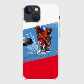 Чехол для iPhone 13 mini с принтом Русский хоккей в Новосибирске,  |  | art | bear | flag | hockey | puck | russia | sport | stick | symbols | арт | клюшка | медведь | россия | символика | спорт | флаг | хоккей | шайба