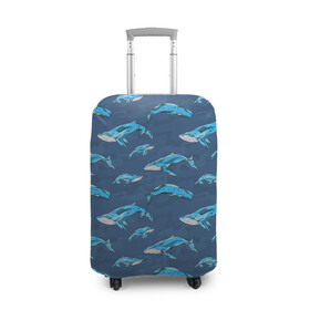 Чехол для чемодана 3D с принтом Киты на синем в Новосибирске, 86% полиэфир, 14% спандекс | двустороннее нанесение принта, прорези для ручек и колес | whale | кит | киты | море | на синем | паттерн