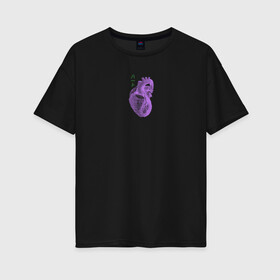Женская футболка хлопок Oversize с принтом Purple heart в Новосибирске, 100% хлопок | свободный крой, круглый ворот, спущенный рукав, длина до линии бедер
 | анатомия | иероглифы | надпись на японском | орган | сердце | человек