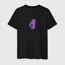 Мужская футболка хлопок с принтом Purple heart в Новосибирске, 100% хлопок | прямой крой, круглый вырез горловины, длина до линии бедер, слегка спущенное плечо. | анатомия | иероглифы | надпись на японском | орган | сердце | человек
