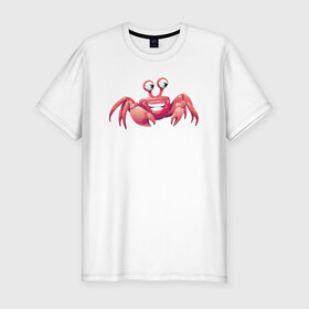 Мужская футболка хлопок Slim с принтом Счастливый краб в Новосибирске, 92% хлопок, 8% лайкра | приталенный силуэт, круглый вырез ворота, длина до линии бедра, короткий рукав | Тематика изображения на принте: краб | крабик | морской краб | океан