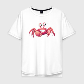 Мужская футболка хлопок Oversize с принтом Счастливый краб в Новосибирске, 100% хлопок | свободный крой, круглый ворот, “спинка” длиннее передней части | Тематика изображения на принте: краб | крабик | морской краб | океан